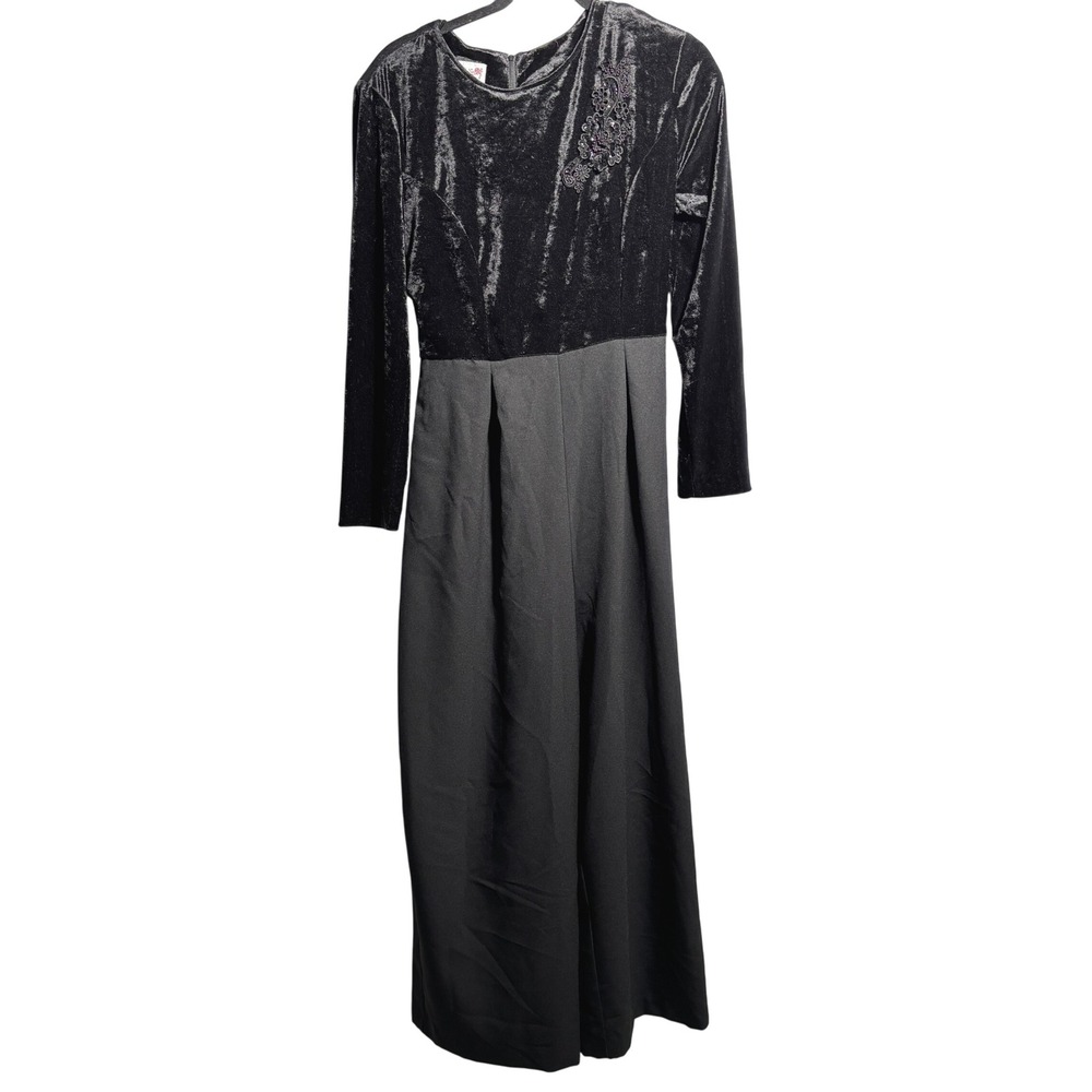 VTG Lacy Afternoon Shell Kepler Black Velvet Wide Leg‎ Jumpsuit 12 L Whimsigoth